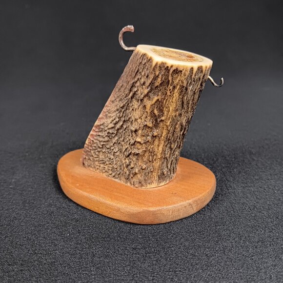 Amber Inlay Antler New Zealand Kauri Pocket Watch Display Stand Hand Carved OOAK - Picture 2 of 7